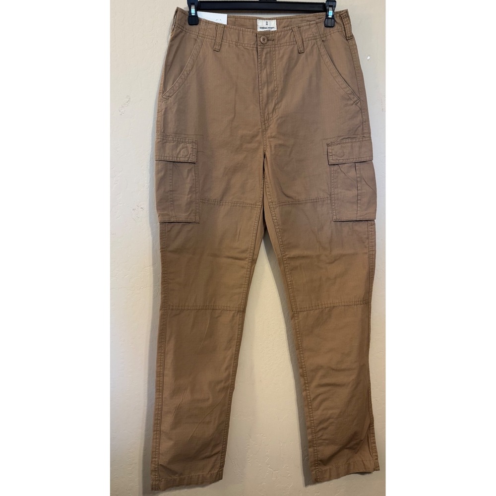 Mutual Weave Cargo Pants Men 32x34 Khaki Brown Relaxed Taper Ripstop Utility NEW